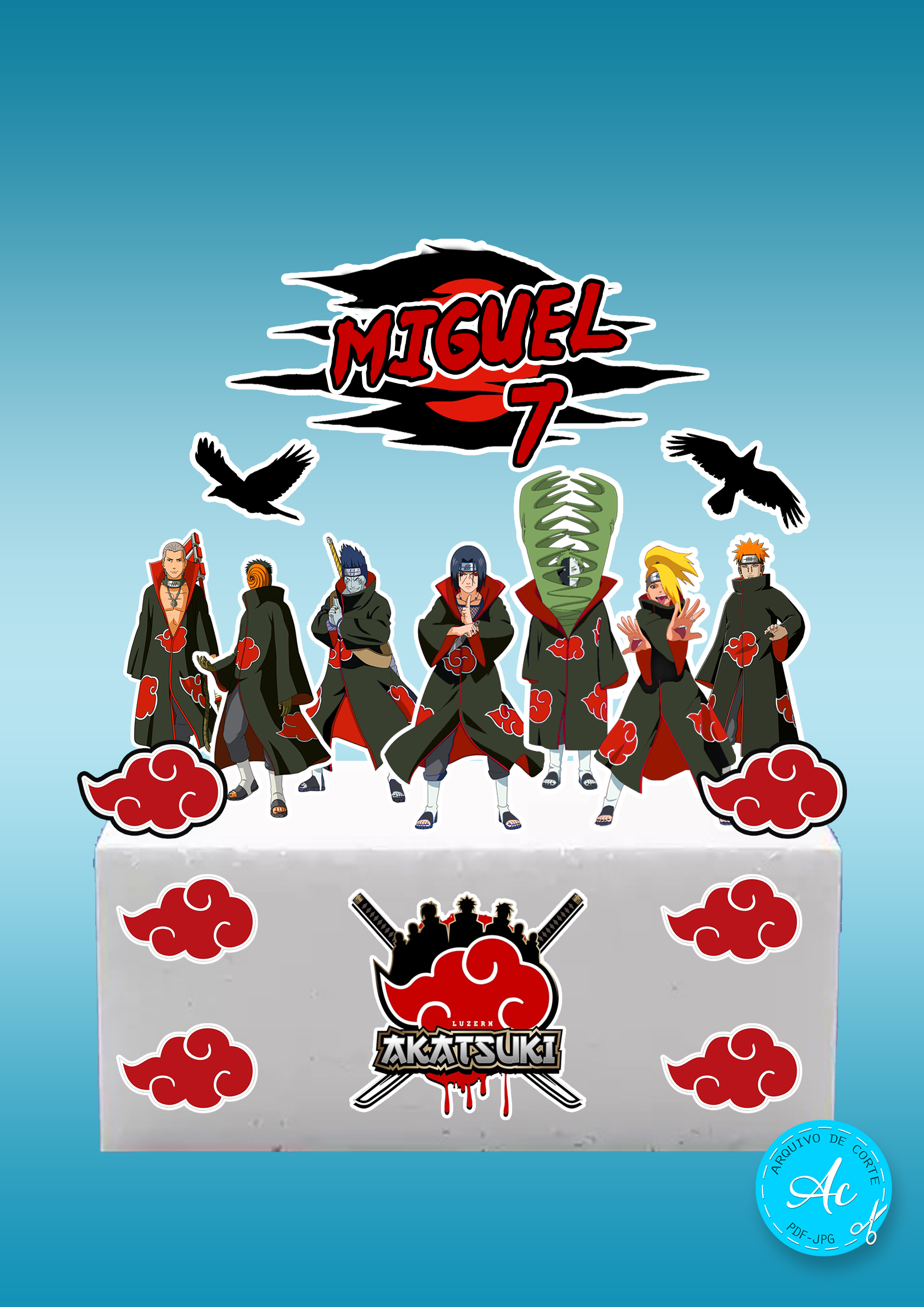 Topo De Bolo Akatsuki Pronto Para Imprimir