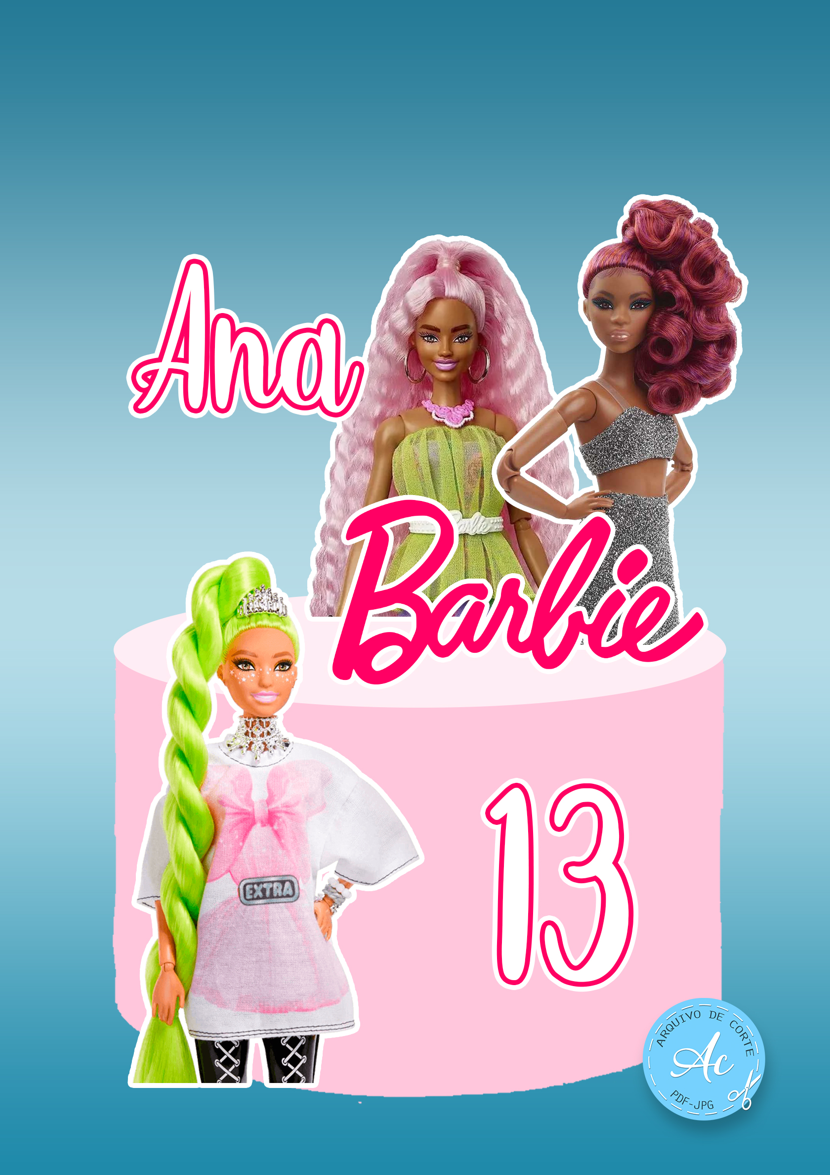 Topo de bolo Barbie Negra #3 - Arquivo de corte