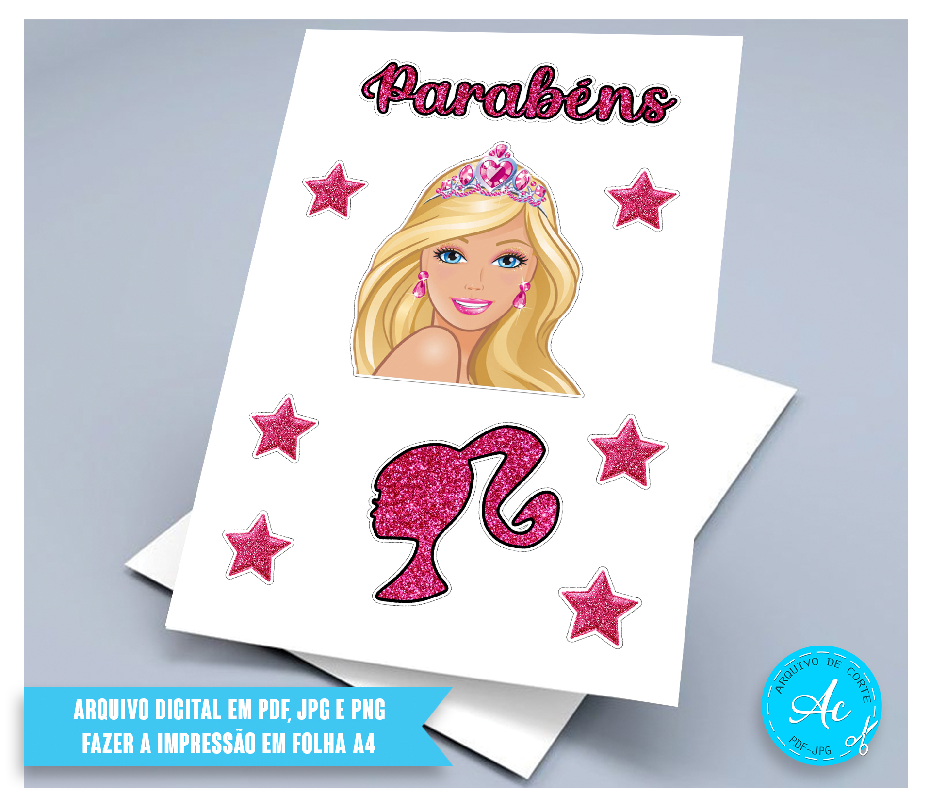 Arquivo digital topo de bolo barbie