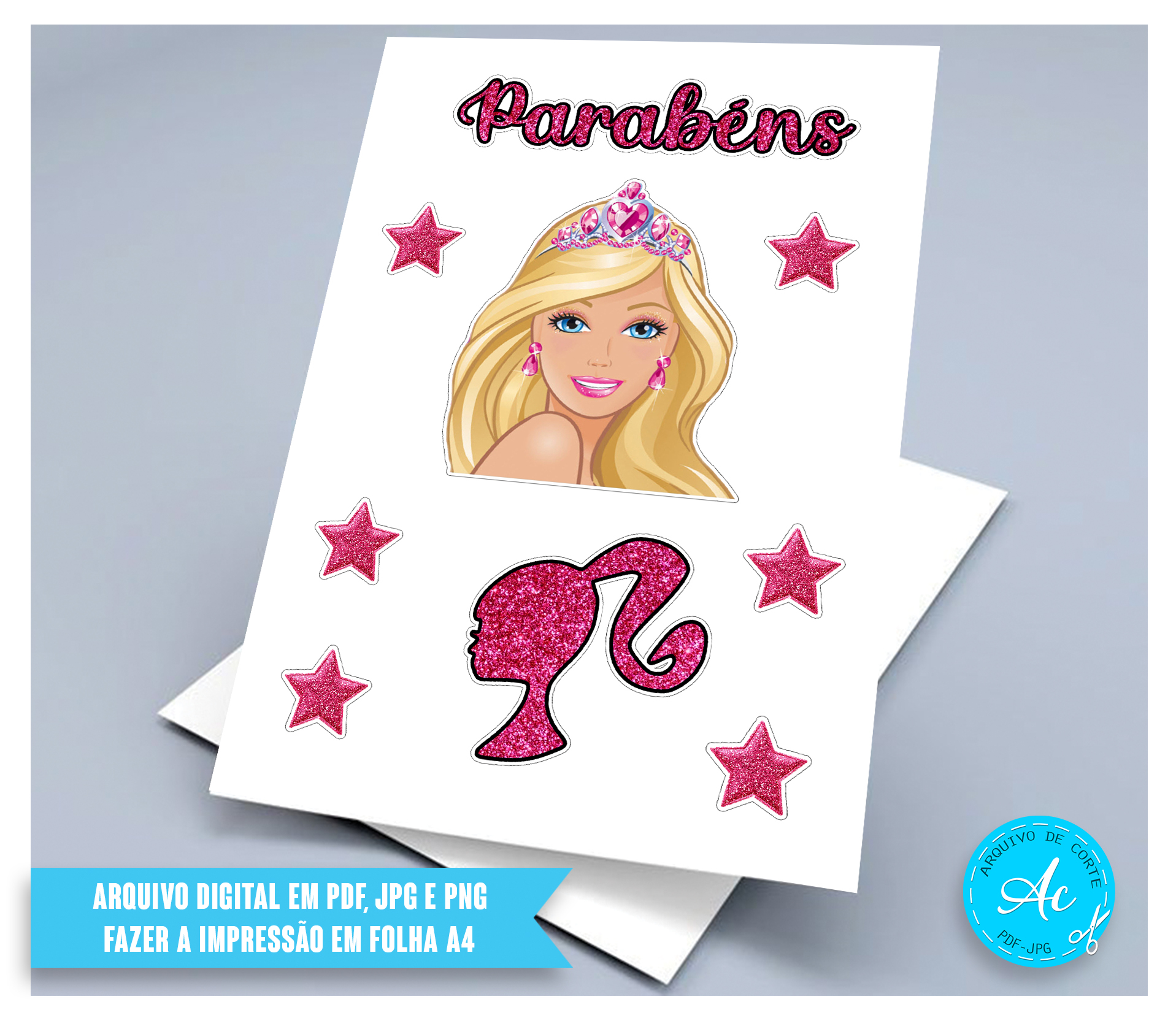 Topo Topper de Bolo Barbie P/ Impressão