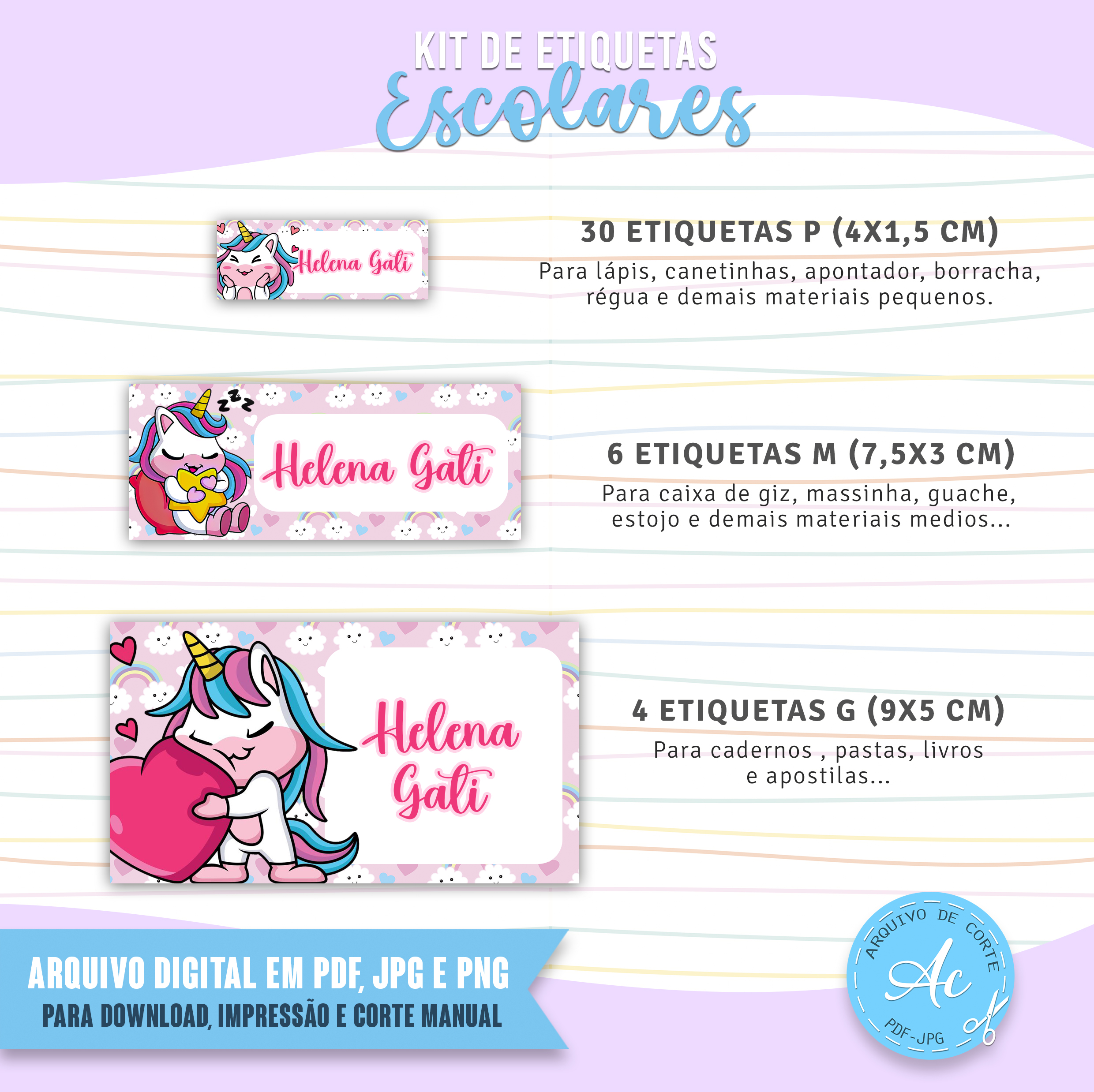 Arquivo Etiquetas escolares Unicórnio #3