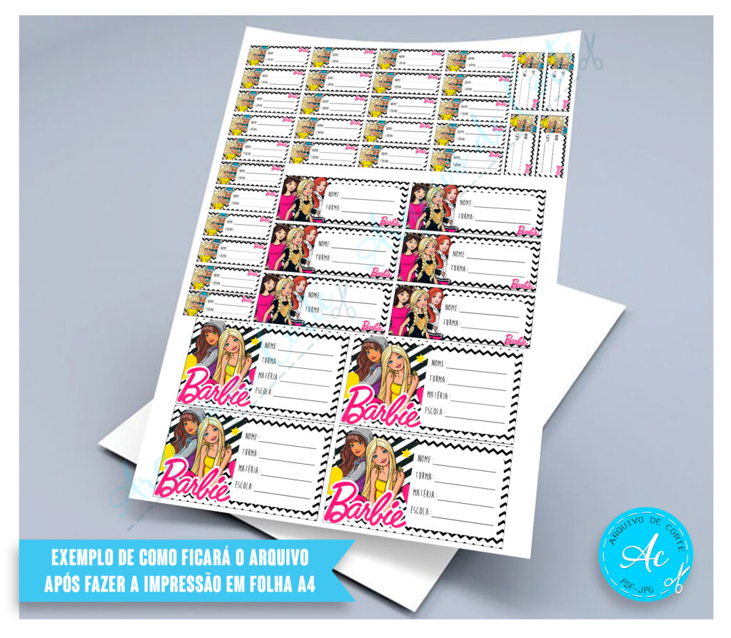 Arquivo Etiquetas escolares Barbie #2 - Arquivo de corte