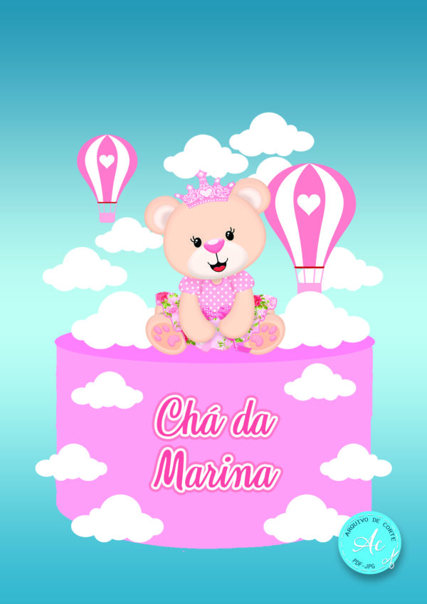 Arquivo topo de bolo Chá de menina Urso Rosa