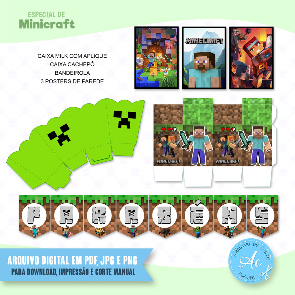 Arquivo Kit festa Minecraft #1 - Arquivo de corte