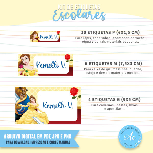 Arquivo Etiquetas escolares Bela e a Fera #1