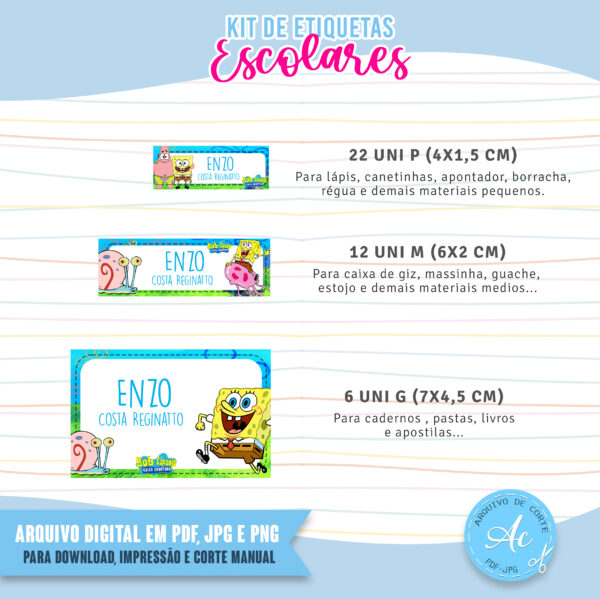 Arquivo Etiquetas escolares Bob Esponja #1