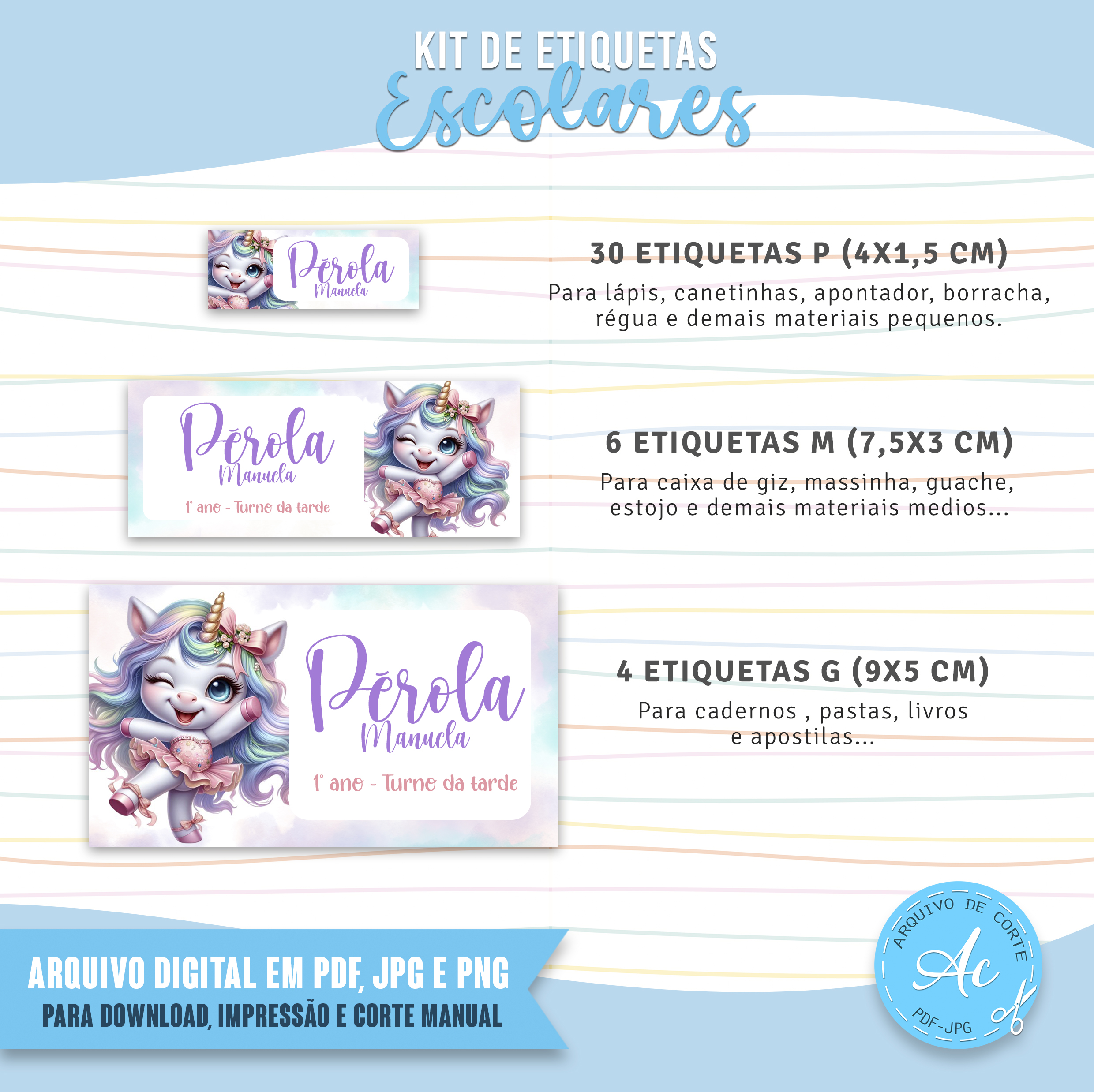 Arquivo Etiquetas escolares Unicornio Bailarina #1