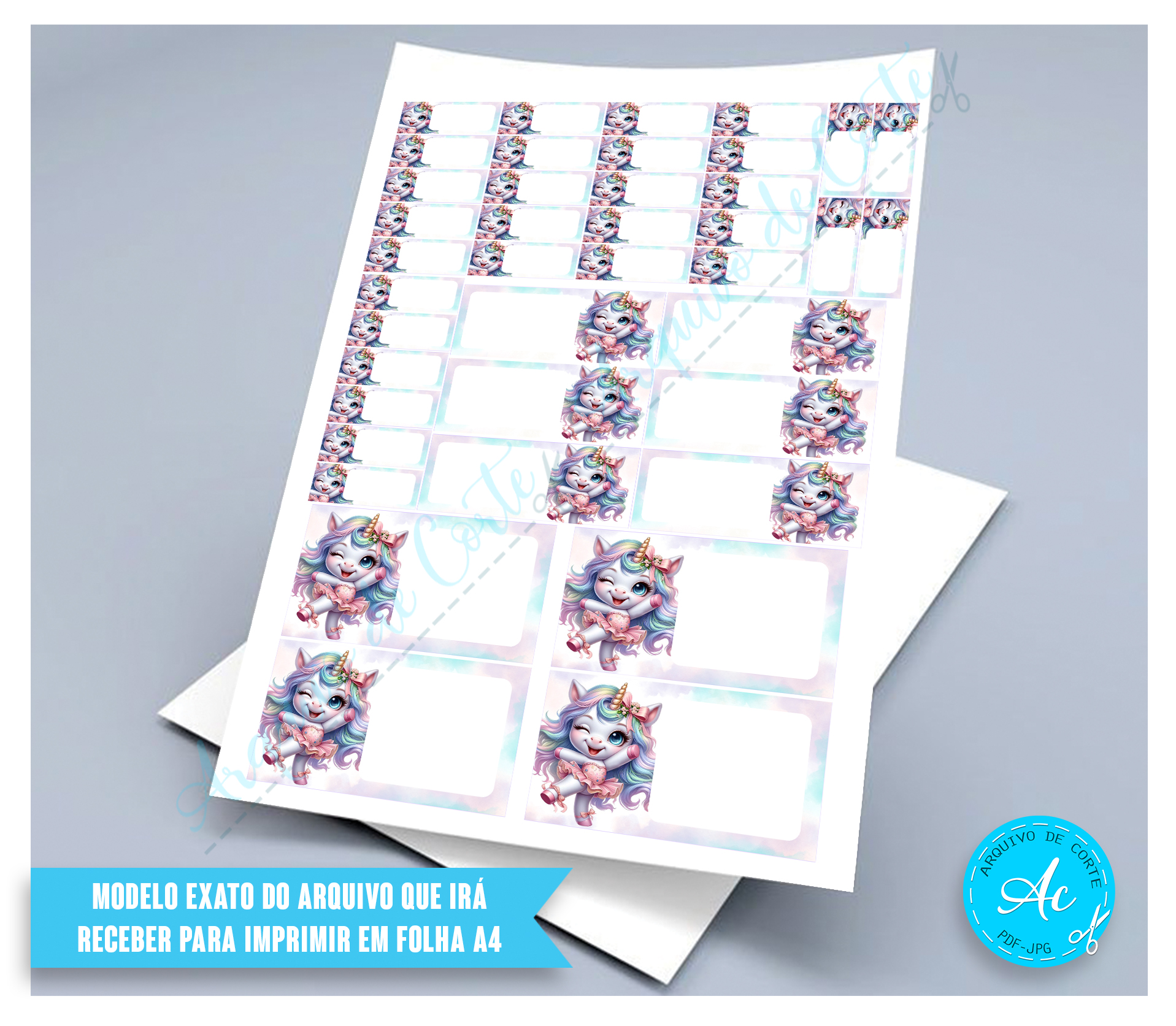 Arquivo Etiquetas escolares Unicornio Bailarina #1