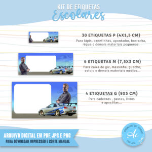 Arquivo Etiquetas escolares Velozes e Furiosos #1