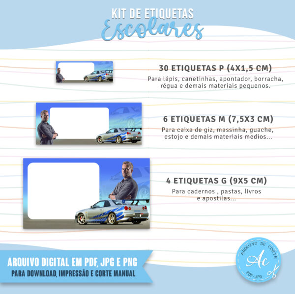 Arquivo Etiquetas escolares Velozes e Furiosos #1