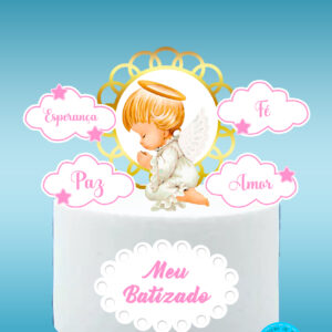 Arquivo topo de bolo Batizado com anjinho menina #1