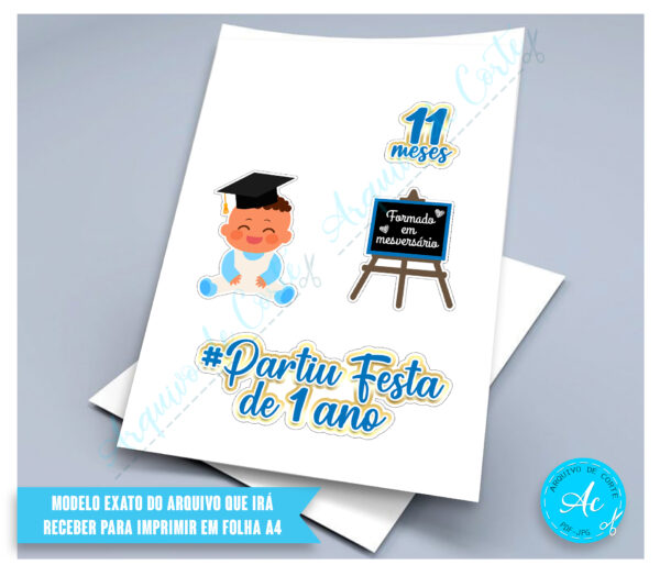 Arquivo topo de bolo Formado em mesversário Menino #3