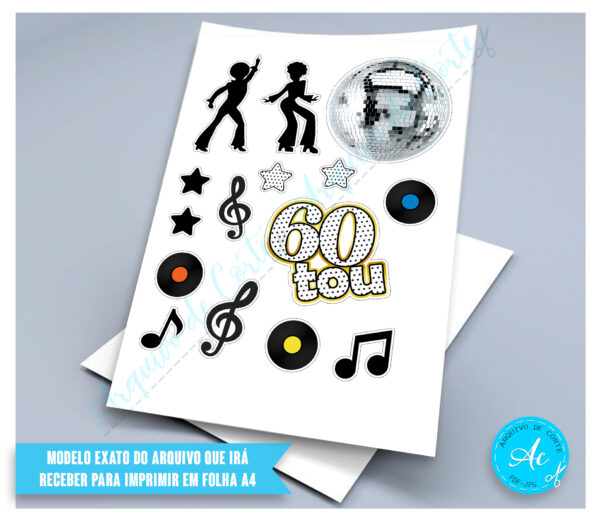 Arquivo topo de bolo Discoteca 60 anos #1 - Imagem 2