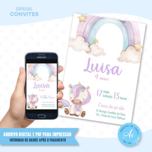 Arquivo Convite Unicórnio Aquarela #1