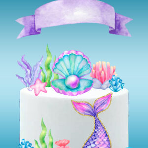 Arquivo topo de bolo Cauda de sereia Aquarela #1