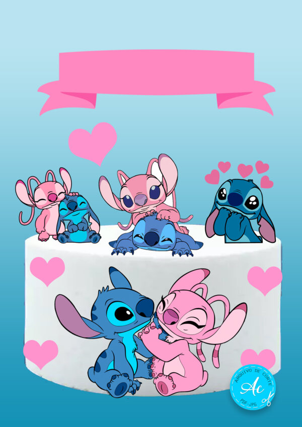 Arquivo topo de bolo Stitch e Angel #5