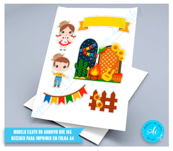 Arquivo Topo de bolo Festa junina menina e menino #2 - Imagem 2
