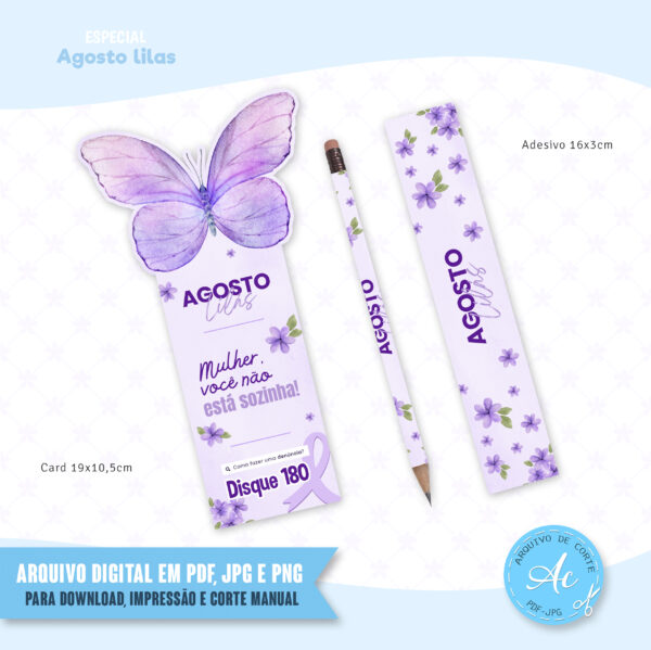 Arquivo Card e adesivo para lápis Agosto lilás #1