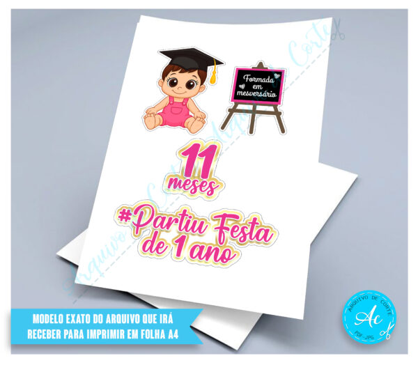 Arquivo topo de bolo Formada em mesversário Menina #4