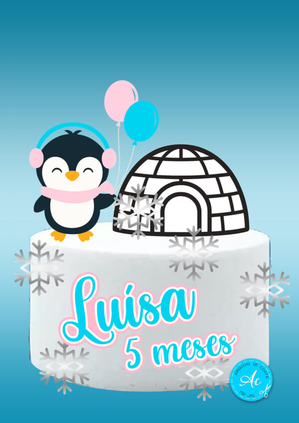 Arquivo topo de bolo Pinguim inverno #3