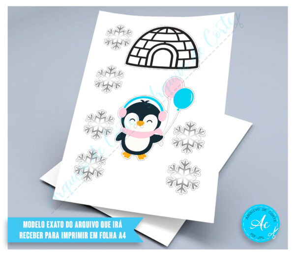 Arquivo topo de bolo Pinguim inverno #3 - Imagem 2